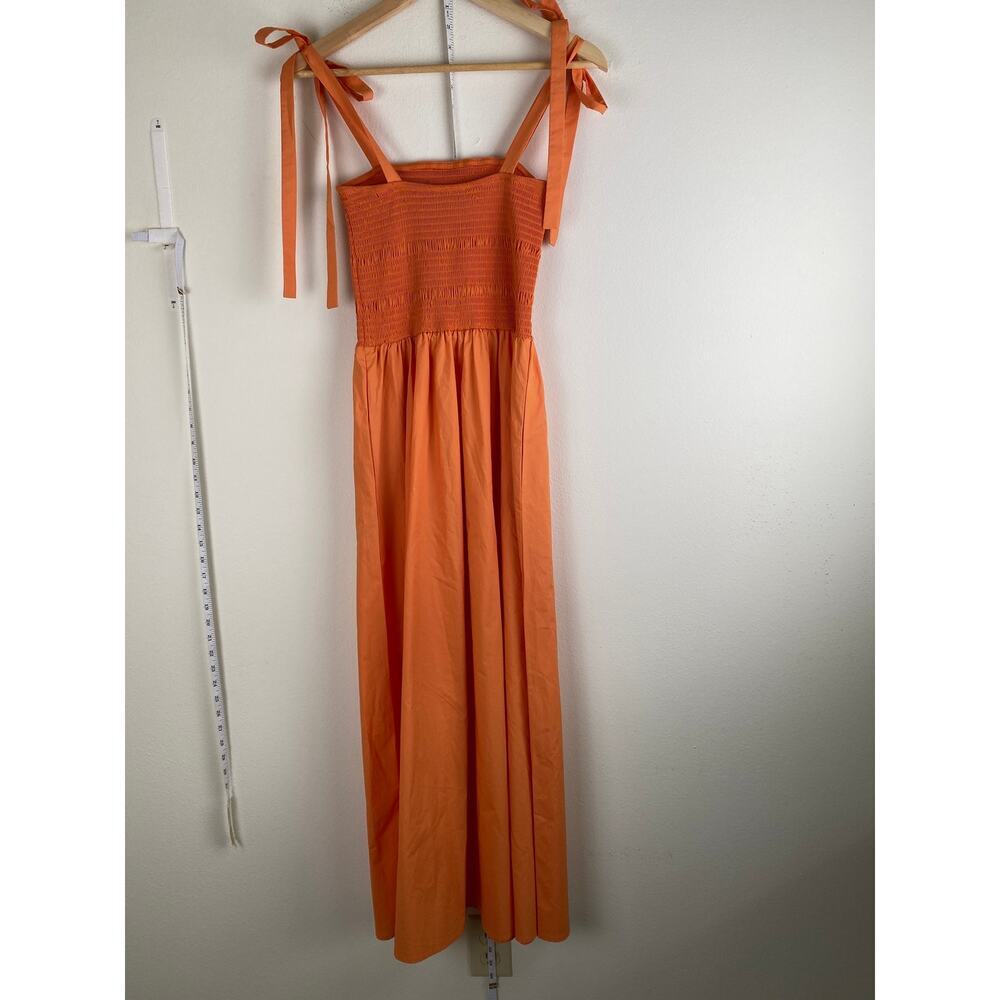 NWT COS Orange Cotton Maxi Dress Smocked Waist Tie Strap XS - Picture 9 of 15